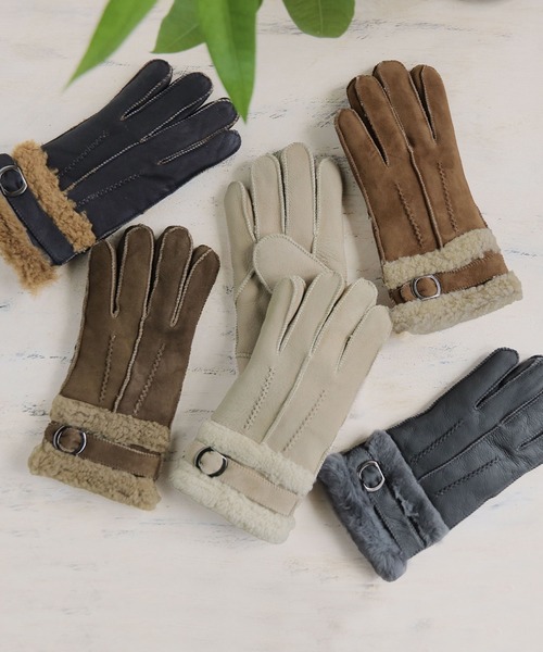 sankyo shokai（サンキョウショウカイ）の「ムートンファー手袋（手袋・レディース・グレイッシュベージュ/キャメル/ブルー/ブラック/モカ/ワイン/ライトベージュ/ウッド/ライラック/ピンク/ブラウン/グレー・FREE）」の22枚目の写真