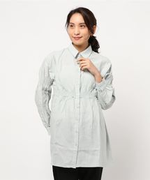 クレープギャザースリーブロングシャツ