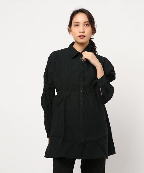 STYLEBLOCK（スタイルブロック）の「クレープギャザースリーブロングシャツ（シャツ/ブラウス・レディース・ホワイト/ブラック/ミント/ライトベージュ・M）」の3枚目の写真