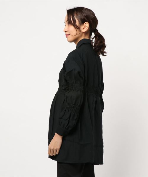 STYLEBLOCK（スタイルブロック）の「クレープギャザースリーブロングシャツ（シャツ/ブラウス・レディース・ホワイト/ブラック/ミント/ライトベージュ・M）」の6枚目の写真
