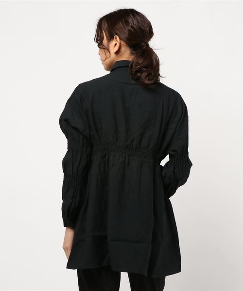 STYLEBLOCK（スタイルブロック）の「クレープギャザースリーブロングシャツ（シャツ/ブラウス・レディース・ホワイト/ブラック/ミント/ライトベージュ・M）」の5枚目の写真