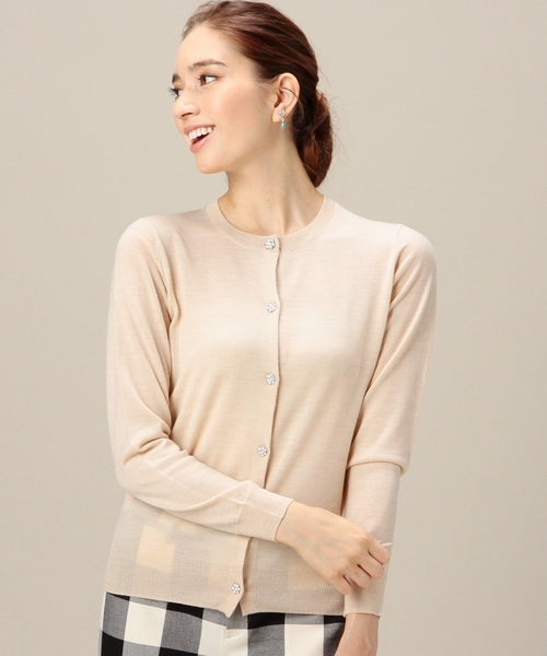 BEAUTY&YOUTH UNITED ARROWS（ビューティーアンドユースユナイテッドアローズ）の「BYTF ビジューボタンカーディガン　◆（カーディガン/ボレロ・レディース・ライトグレー/ベージュ/ネイビー・フリー）」の2枚目の写真