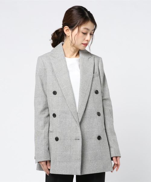 ALLSAINTS チェック柄ダブルテーラードジャケット ウールオール 