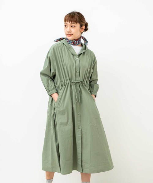 綿100 ウエストドローストリングフード付きシャツワンピース モッズコート モッズコート Vitafelice ヴィータフェリーチェ のファッション モッズコート スプリングコート