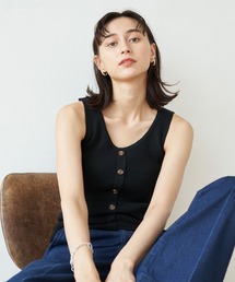 フロントボタンリブニットタンク ＊