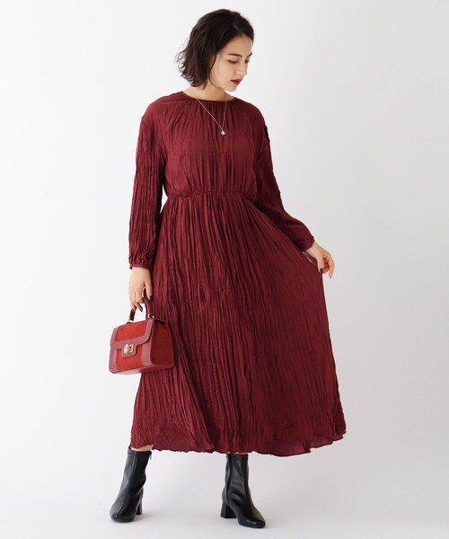 ワッシャーサテンロングワンピース ワンピース Opaque Clip オペークドットクリップ のファッション Gisele11月号掲載 ワンピース セール