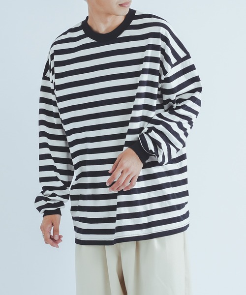 epnok（エプノック）の「オーバーサイズボーダーロンT（Tシャツ/カットソー・メンズ・ブラック・LARGE/MEDIUM）」の7枚目の写真