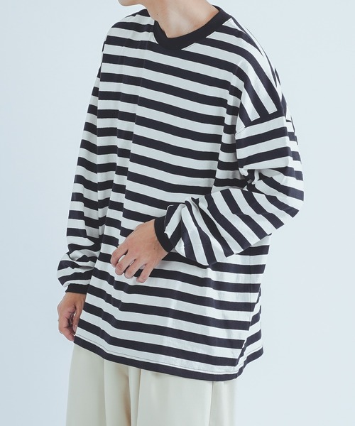 epnok（エプノック）の「オーバーサイズボーダーロンT（Tシャツ/カットソー・メンズ・ブラック・LARGE/MEDIUM）」の8枚目の写真