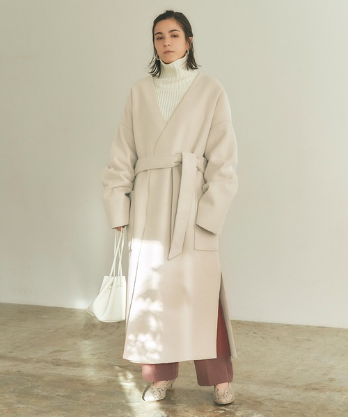 titivate（ティティベイト）の「ｳｰﾙﾗｲｸﾉｰｶﾗｰｶﾞｳﾝｺｰﾄ（ノーカラーコート・レディース・ホワイト系その他/グレイッシュベージュ/グリーン・S/M）」の2枚目の写真