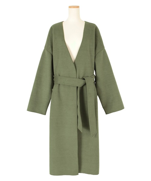 titivate（ティティベイト）の「ｳｰﾙﾗｲｸﾉｰｶﾗｰｶﾞｳﾝｺｰﾄ（ノーカラーコート・レディース・ホワイト系その他/グレイッシュベージュ/グリーン・S/M）」の7枚目の写真