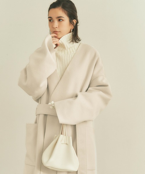 titivate（ティティベイト）の「ｳｰﾙﾗｲｸﾉｰｶﾗｰｶﾞｳﾝｺｰﾄ（ノーカラーコート・レディース・ホワイト系その他/グレイッシュベージュ/グリーン・S/M）」の4枚目の写真