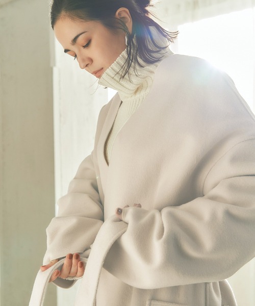 titivate（ティティベイト）の「ｳｰﾙﾗｲｸﾉｰｶﾗｰｶﾞｳﾝｺｰﾄ（ノーカラーコート・レディース・ホワイト系その他/グレイッシュベージュ/グリーン・S/M）」の12枚目の写真