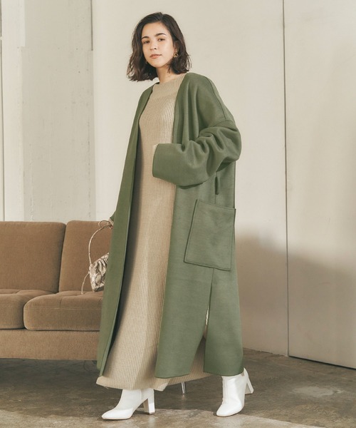 titivate（ティティベイト）の「ｳｰﾙﾗｲｸﾉｰｶﾗｰｶﾞｳﾝｺｰﾄ（ノーカラーコート・レディース・ホワイト系その他/グレイッシュベージュ/グリーン・S/M）」の17枚目の写真