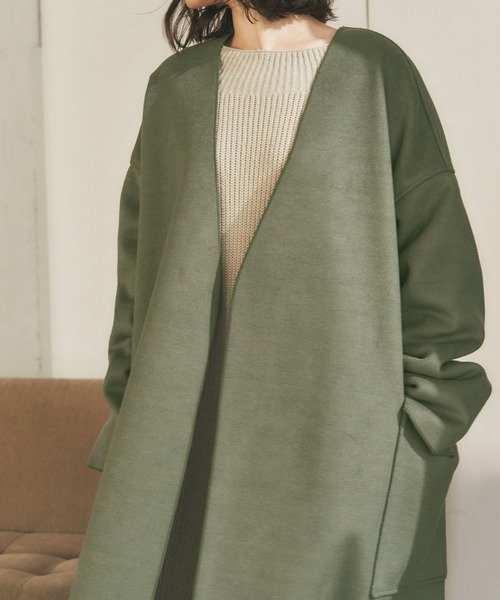 titivate（ティティベイト）の「ｳｰﾙﾗｲｸﾉｰｶﾗｰｶﾞｳﾝｺｰﾄ（ノーカラーコート・レディース・ホワイト系その他/グレイッシュベージュ/グリーン・S/M）」の8枚目の写真