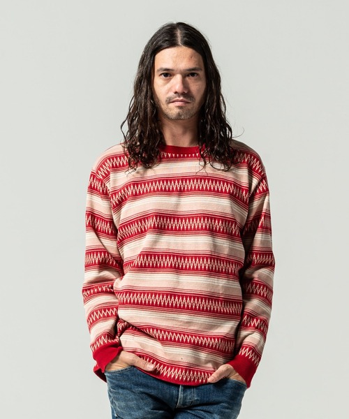 glamb(グラム)の「Ombre border knit / オンブレボーダーニット(ニット/セーター・メンズ・レッド/ブラック/ブルー・M/L/S)」の3枚目の写真