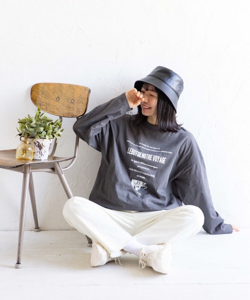 Mysa&Liina（ミーサリーナ）の「メッセージロゴプリント長袖Tシャツ（Tシャツ/カットソー・レディース・ベージュ/オフホワイト/ブラック・M）」の11枚目の写真