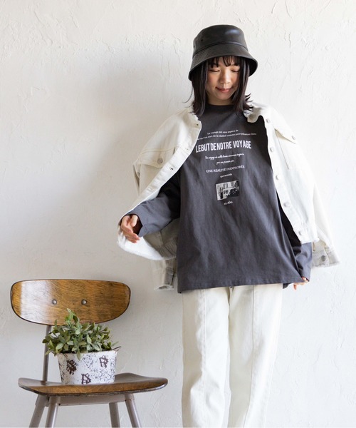 Mysa&Liina（ミーサリーナ）の「メッセージロゴプリント長袖Tシャツ（Tシャツ/カットソー・レディース・ベージュ/オフホワイト/ブラック・M）」の16枚目の写真