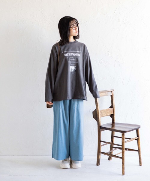 Mysa&Liina（ミーサリーナ）の「メッセージロゴプリント長袖Tシャツ（Tシャツ/カットソー・レディース・ベージュ/オフホワイト/ブラック・M）」の5枚目の写真