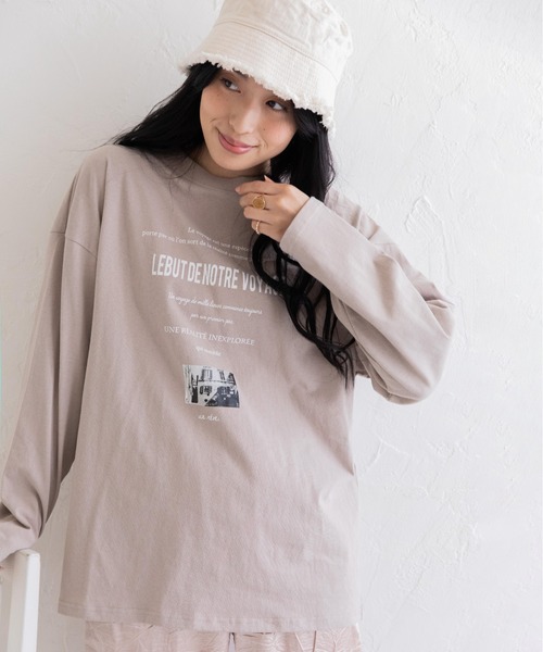 Mysa&Liina（ミーサリーナ）の「メッセージロゴプリント長袖Tシャツ（Tシャツ/カットソー・レディース・ベージュ/オフホワイト/ブラック・M）」の6枚目の写真