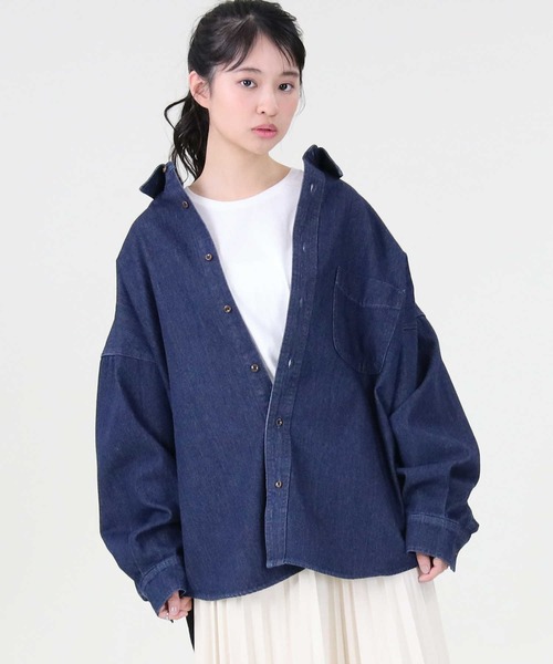 RAG MACHINE（ラグマシーン）の「【RAG MACHINE】デニムシャツアウター（シャツ/ブラウス・レディース・ダークインディゴブルー/ネイビー・L/M）」の12枚目の写真