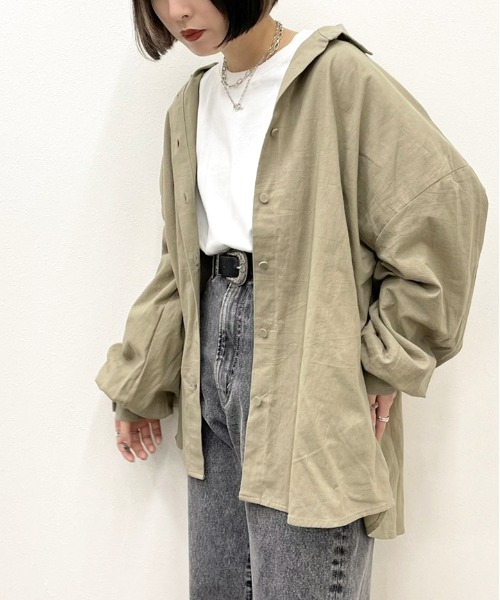 apres jour mignon（アプレジュールミニョン）の「BIGルーズシャツ【ZOZOTOWN限定アイテム】（シャツ/ブラウス・レディース・アイボリー/ベージュ/カーキ・X-LARGE/フリー）」の3枚目の写真