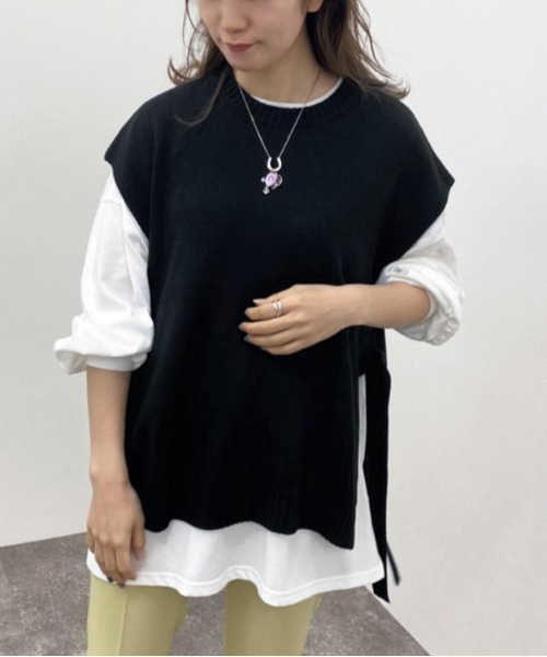apres jour mignon（アプレジュールミニョン）の「サイドリボンニットベスト【ZOZOTOWN限定アイテム】（ベスト・レディース・カーキ/ブラック/アイボリー・フリー/X-LARGE）」の11枚目の写真