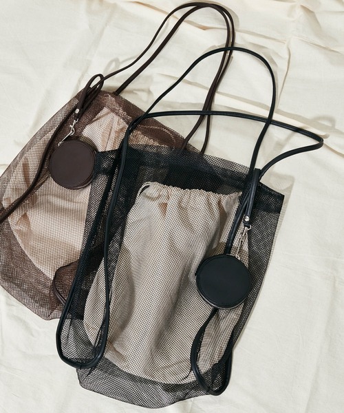DISCOAT(ディスコート)の「パイピングメッシュトートバッグ(トートバッグ・レディース・ブラック/ブラウン/ベージュ・FREE)」の1枚目の写真