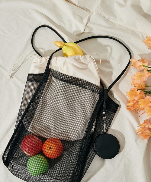 DISCOAT(ディスコート)の「パイピングメッシュトートバッグ(トートバッグ・レディース・ブラック/ブラウン/ベージュ・FREE)」の7枚目の写真