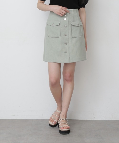 FREE'S MART（フリーズマート）の「【Sシリーズ対応】フロントボタンハイウエストミニスカート（スカート・レディース・ブラック/ベージュ/ライトグリーン・SMALL/MEDIUM）」の3枚目の写真