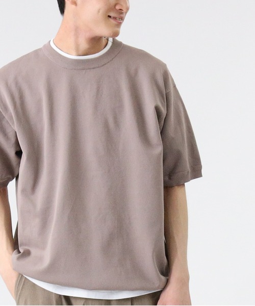 PLUS ONE（プラスワン）の「【PLUS ONE】ウォッシャブルニットTシャツ（Tシャツ/カットソー・メンズ・オフホワイト/ベージュ/ブルー/ブラック/その他1/ブラック×ホワイト・M/L/XL）」の5枚目の写真