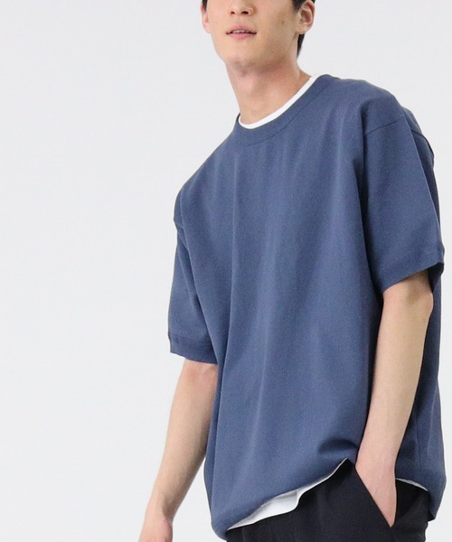 PLUS ONE（プラスワン）の「【PLUS ONE】ウォッシャブルニットTシャツ（Tシャツ/カットソー・メンズ・オフホワイト/ベージュ/ブルー/ブラック/その他1/ブラック×ホワイト・M/L/XL）」の6枚目の写真