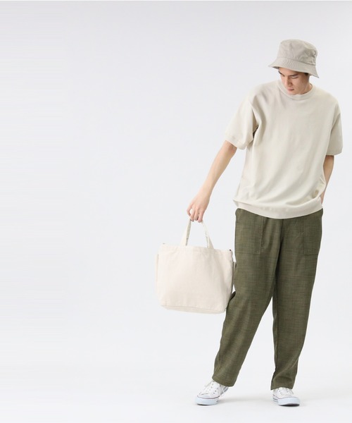 PLUS ONE（プラスワン）の「【PLUS ONE】ウォッシャブルニットTシャツ（Tシャツ/カットソー・メンズ・オフホワイト/ベージュ/ブルー/ブラック/その他1/ブラック×ホワイト・M/L/XL）」の9枚目の写真