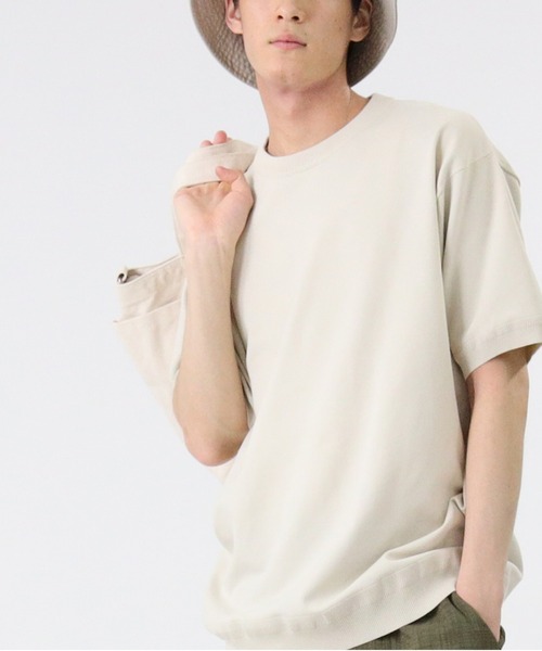 PLUS ONE（プラスワン）の「【PLUS ONE】ウォッシャブルニットTシャツ（Tシャツ/カットソー・メンズ・オフホワイト/ベージュ/ブルー/ブラック/その他1/ブラック×ホワイト・M/L/XL）」の10枚目の写真