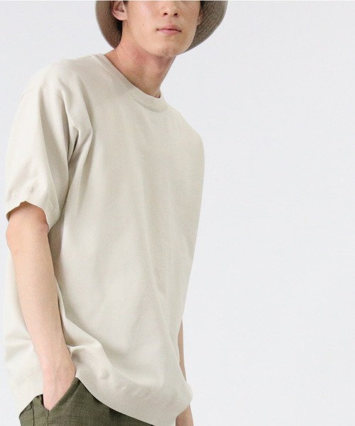 PLUS ONE（プラスワン）の「【PLUS ONE】ウォッシャブルニットTシャツ（Tシャツ/カットソー・メンズ・オフホワイト/ベージュ/ブルー/ブラック/その他1/ブラック×ホワイト・M/L/XL）」の12枚目の写真