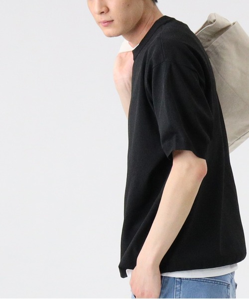 PLUS ONE（プラスワン）の「【PLUS ONE】ウォッシャブルニットTシャツ（Tシャツ/カットソー・メンズ・オフホワイト/ベージュ/ブルー/ブラック/その他1/ブラック×ホワイト・M/L/XL）」の17枚目の写真