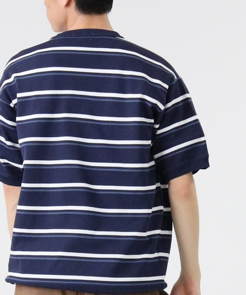 PLUS ONE（プラスワン）の「【PLUS ONE】ウォッシャブルニットTシャツ（Tシャツ/カットソー・メンズ・オフホワイト/ベージュ/ブルー/ブラック/その他1/ブラック×ホワイト・M/L/XL）」の20枚目の写真