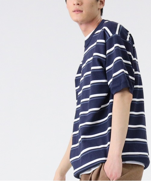 PLUS ONE（プラスワン）の「【PLUS ONE】ウォッシャブルニットTシャツ（Tシャツ/カットソー・メンズ・オフホワイト/ベージュ/ブルー/ブラック/その他1/ブラック×ホワイト・M/L/XL）」の22枚目の写真