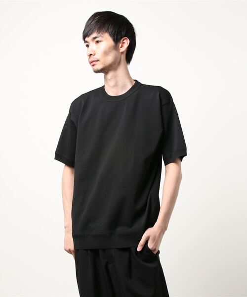 PLUS ONE（プラスワン）の「【PLUS ONE】ウォッシャブルニットTシャツ（Tシャツ/カットソー・メンズ・オフホワイト/ベージュ/ブルー/ブラック/その他1/ブラック×ホワイト・M/L/XL）」の18枚目の写真