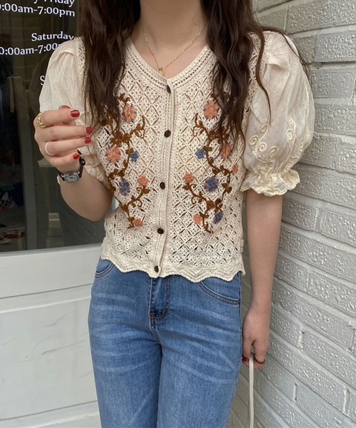 6 Pattern レースかぎ編み刺繍カーディガン
