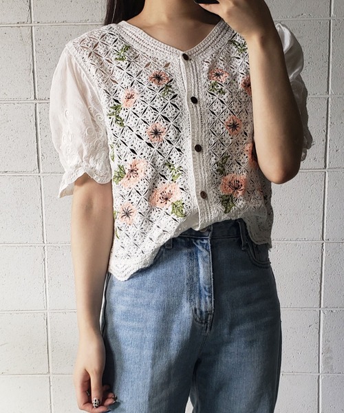 me+em select(ミームセレクト)の「【 6 pattern 】レースかぎ編み刺繍カーディガン(カーディガン/ボレロ・レディース・ホワイト系その他/ホワイト系その他2/ホワイト系その他3/ホワイト系その他4/ホワイト系その他5/ベージュ系その他2/ベージュ系その他3/ベージュ系その他4/ベージュ系その他5/ベージュ系その他/ホワイト/ベージュ・FREE)」の7枚目の写真