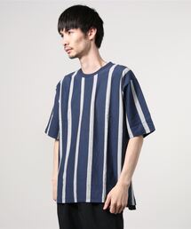 NANO universe | ：ストライプクルーネックＴシャツ／半袖(Tシャツ/カットソー)