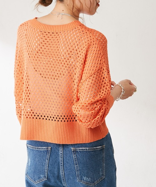 DISCOAT（ディスコート）の「【WEB限定】透かし編みショートニット（ニット/セーター・レディース・ブラック/イエロー/アイボリー/ブルーグレー/グリーン/オレンジ・FREE）」の22枚目の写真