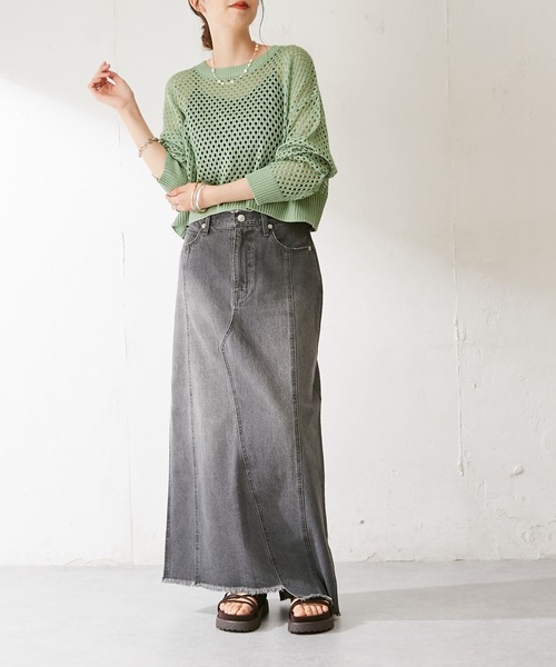 DISCOAT（ディスコート）の「【WEB限定】透かし編みショートニット（ニット/セーター・レディース・ブラック/イエロー/アイボリー/ブルーグレー/グリーン/オレンジ・FREE）」の13枚目の写真