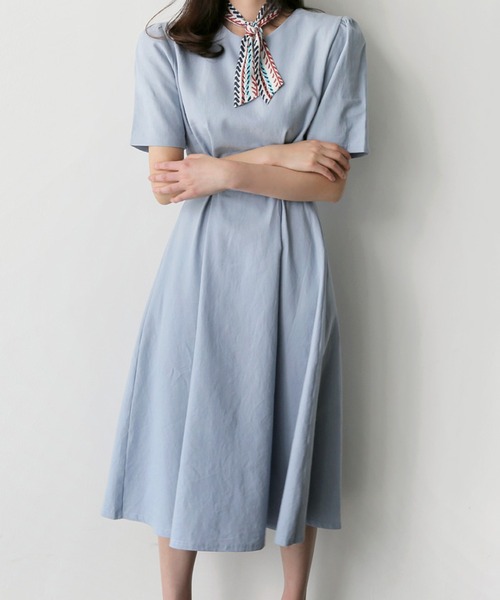 Lea sienna(リーシェンナ)の「リネンのシンプルAラインワンピース(ワンピース・レディース・ホワイト/ピンク/ブルー・S/XL/M/L)」の3枚目の写真