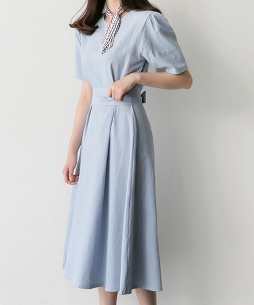 Lea sienna(リーシェンナ)の「リネンのシンプルAラインワンピース(ワンピース・レディース・ホワイト/ピンク/ブルー・S/XL/M/L)」の9枚目の写真