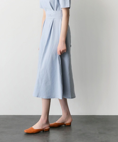 Lea sienna(リーシェンナ)の「リネンのシンプルAラインワンピース(ワンピース・レディース・ホワイト/ピンク/ブルー・S/XL/M/L)」の16枚目の写真