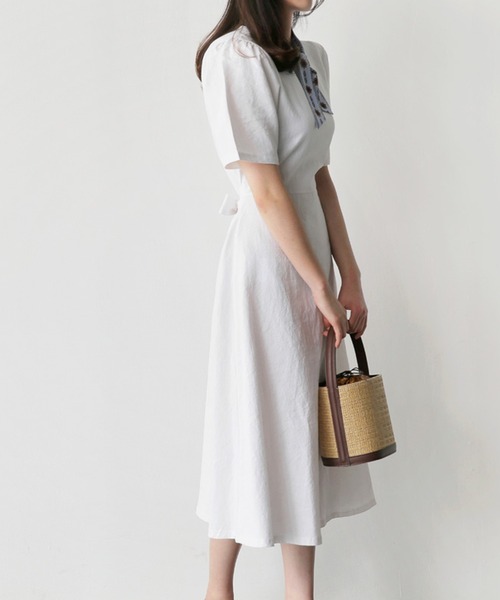 Lea sienna(リーシェンナ)の「リネンのシンプルAラインワンピース(ワンピース・レディース・ホワイト/ピンク/ブルー・S/XL/M/L)」の7枚目の写真
