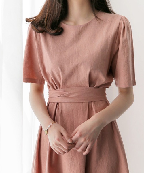 Lea sienna(リーシェンナ)の「リネンのシンプルAラインワンピース(ワンピース・レディース・ホワイト/ピンク/ブルー・S/XL/M/L)」の14枚目の写真