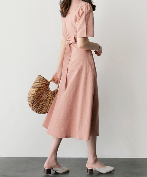 Lea sienna(リーシェンナ)の「リネンのシンプルAラインワンピース(ワンピース・レディース・ホワイト/ピンク/ブルー・S/XL/M/L)」の17枚目の写真