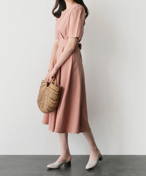 Lea sienna(リーシェンナ)の「リネンのシンプルAラインワンピース(ワンピース・レディース・ホワイト/ピンク/ブルー・S/XL/M/L)」の21枚目の写真